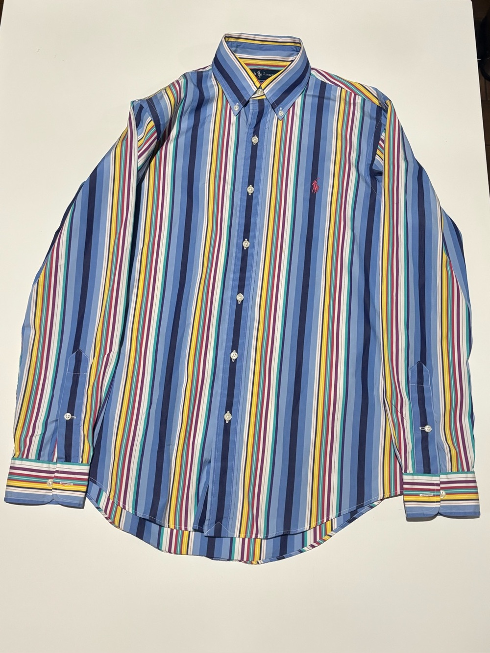 Ralph Lauren Men’s Blue Multi-Color Vertical Stripe Button-Down Shirt